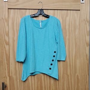Elegant Blue Women's Top with Button Detail